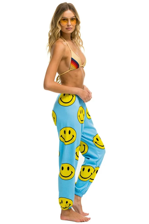 Women Bottoms Aviator Nation SMILEY REPEAT SWEATPANTS 8211 SKY Women Bottoms Aviator Nation SMILEY REPEAT SWEATPANTS 8211 SKY
