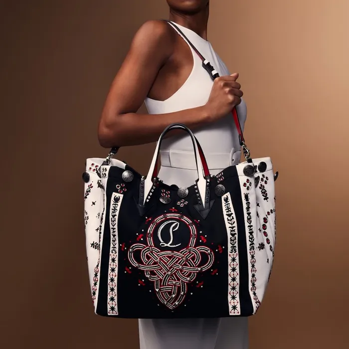 Women Breizcaba Large Tote Bag 8211 Fabric Calf Leather And Pontivity Embroidery 8211 Black Christian Louboutin Top Handles Women Breizcaba Large Tote Bag 8211 Fabric Calf Leather And Pontivity Embroidery 8211 Black Christian Louboutin Top Handles