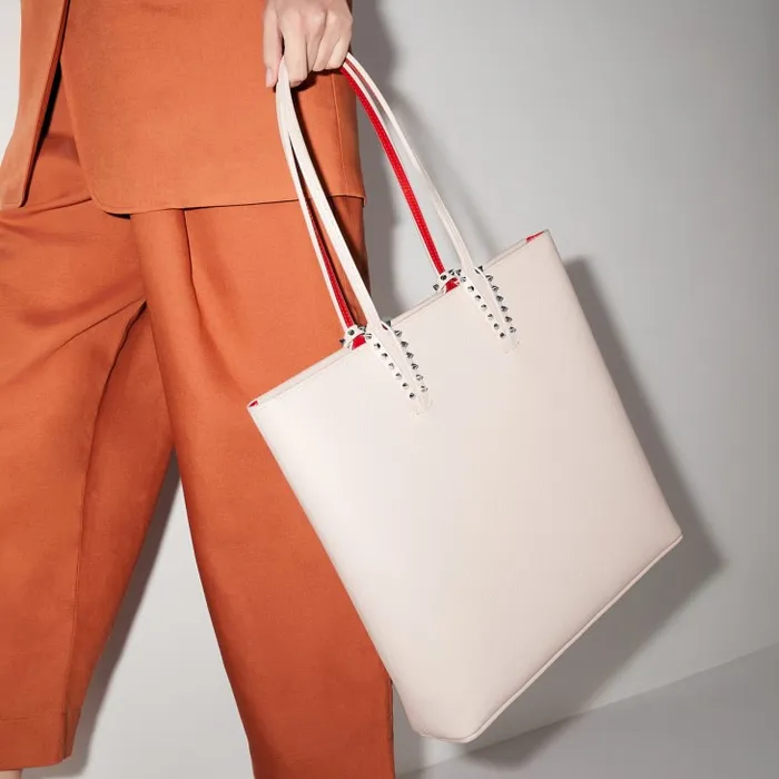 Women Cabata Tote Bag 8211 Grained Calf Leather 8211 Leche Christian Louboutin Totes