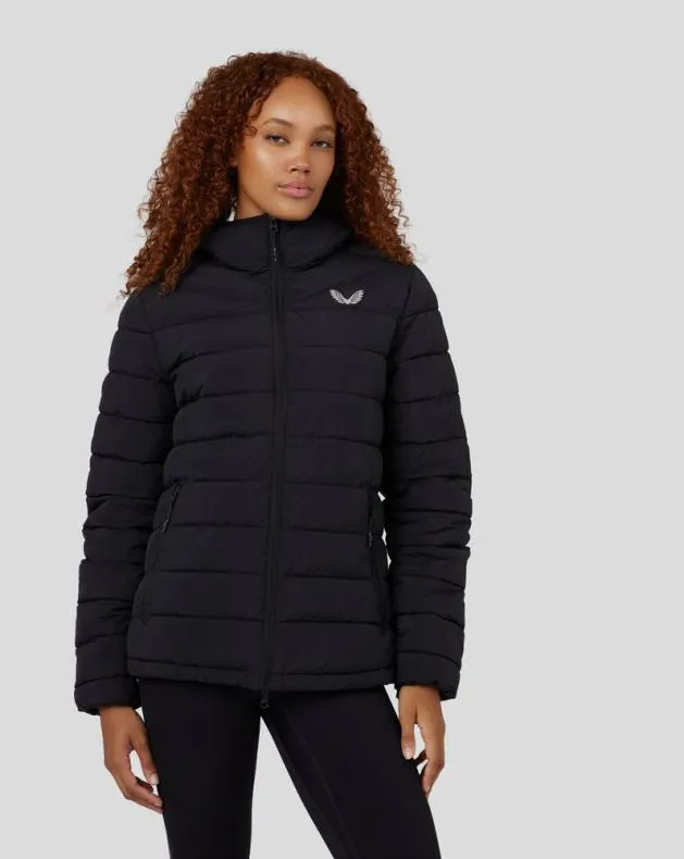 Women Castore Jackets Travel Long Sleeve Packable Quilt Hooded Jacket 8211 Black
