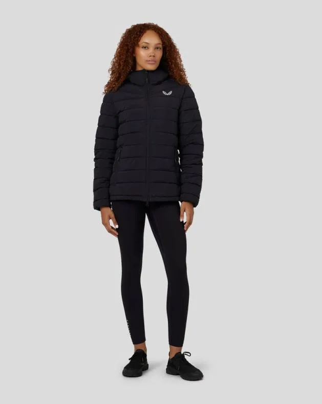 Women Castore Jackets Travel Long Sleeve Packable Quilt Hooded Jacket 8211 Black