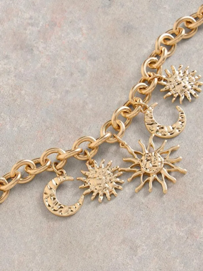 Women Chunky Star Chain Necklace Gold Tone Metallic White Stuff Jewellery