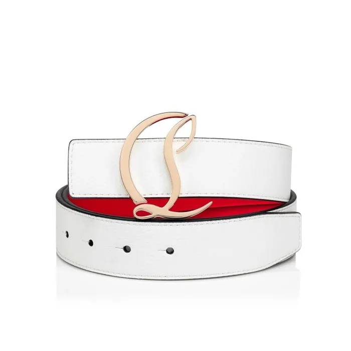 Women CL Logo Belt Belt 8211 Grained Calf Leather 8211 Bianco Christian Louboutin Belts Women CL Logo Belt Belt 8211 Grained Calf Leather 8211 Bianco Christian Louboutin Belts