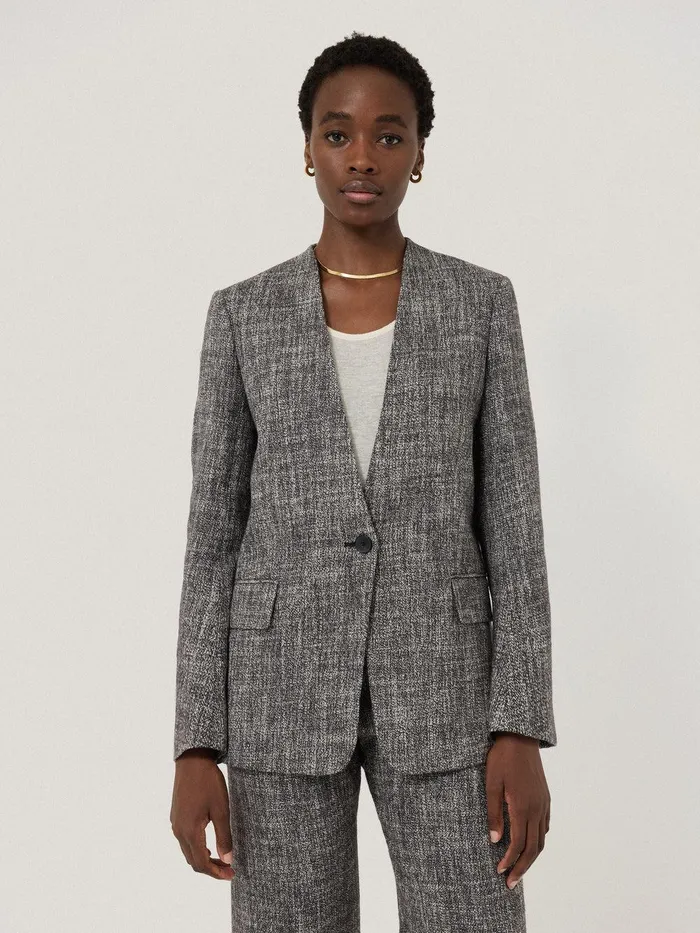 Women Collarless Boucle Jacket Grey Jigsaw Coats and Jackets