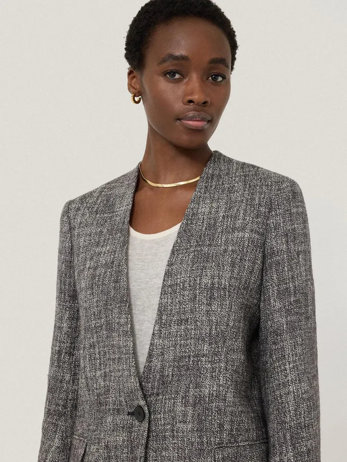 Women Collarless Boucle Jacket Grey Jigsaw Coats and Jackets