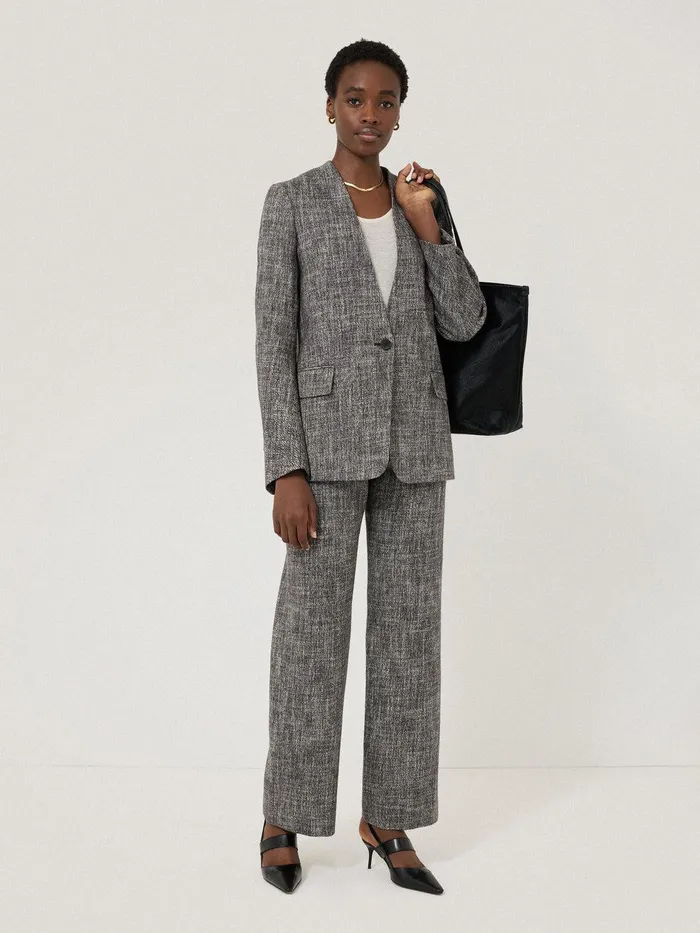 Women Collarless Boucle Jacket Grey Jigsaw Coats and Jackets