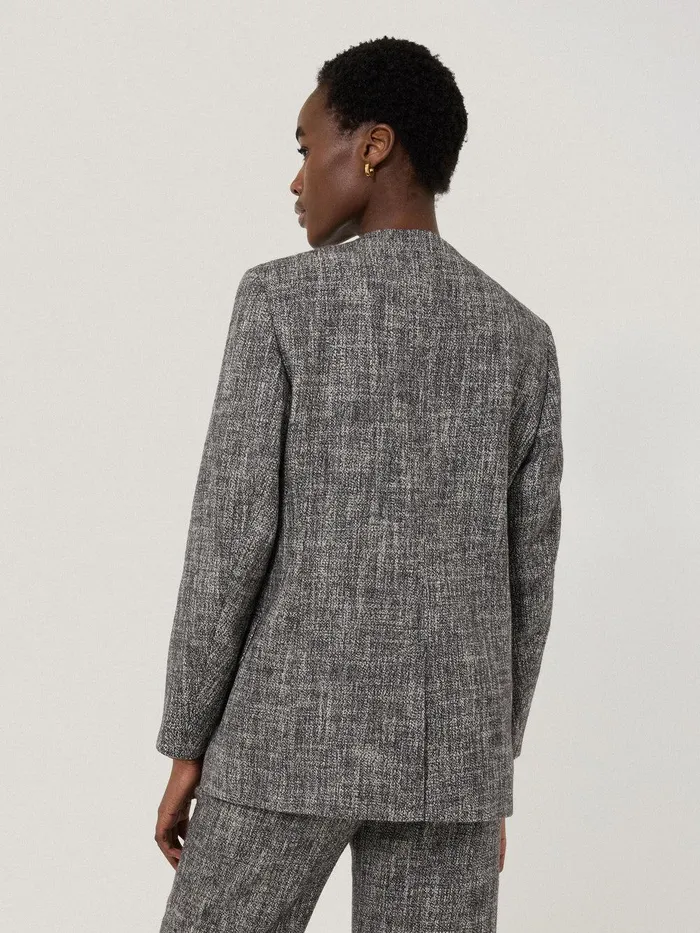 Women Collarless Boucle Jacket Grey Jigsaw Coats and Jackets