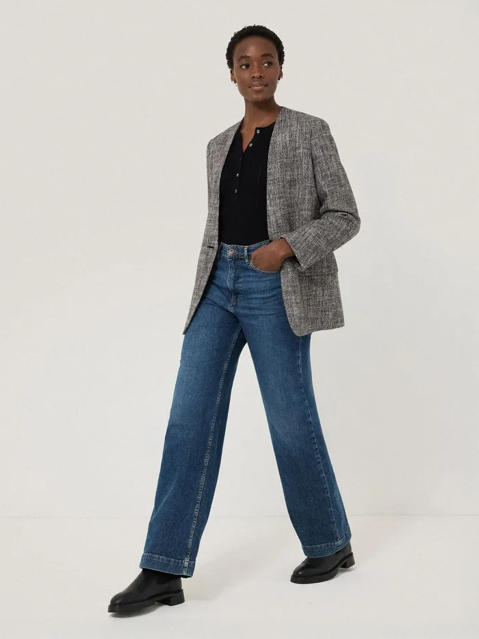 Women Collarless Boucle Jacket Grey Jigsaw Coats and Jackets