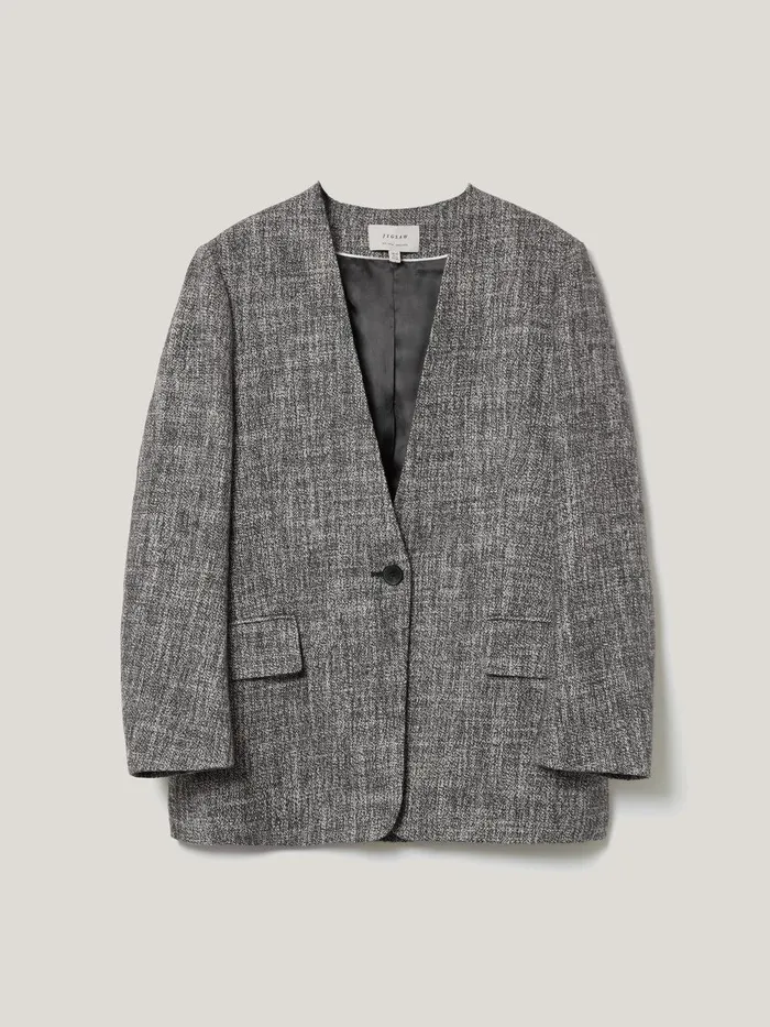 Women Collarless Boucle Jacket Grey Jigsaw Coats and Jackets