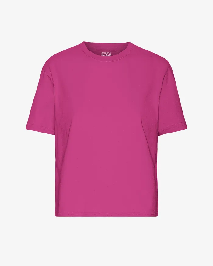 Women Colorfulstandard Organic Boxy Crop Tee 8211 Magenta Blaze TShirts