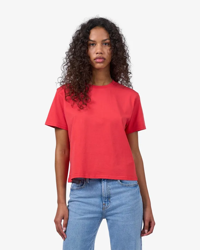 Women Colorfulstandard Organic Boxy Crop Tee 8211 Magenta Blaze TShirts
