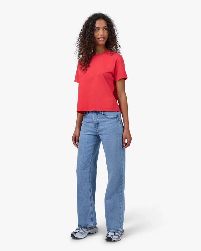 Women Colorfulstandard Organic Boxy Crop Tee 8211 Magenta Blaze TShirts