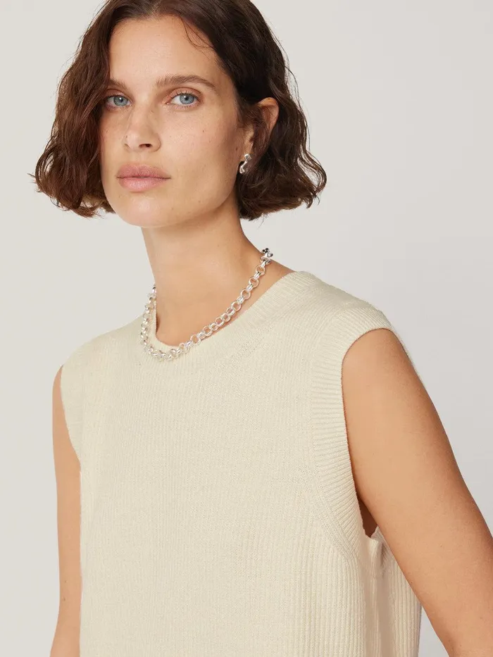 Women Cotton Blend Crew Tank Ivory Jigsaw Knitwear and Cashmere