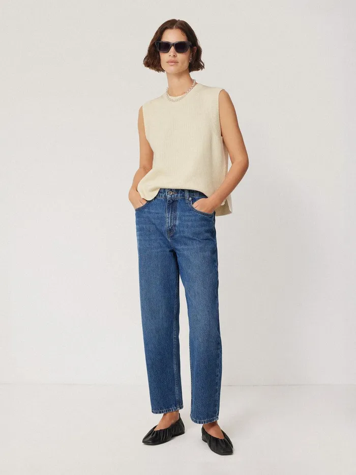 Women Cotton Blend Crew Tank Ivory Jigsaw Knitwear and Cashmere