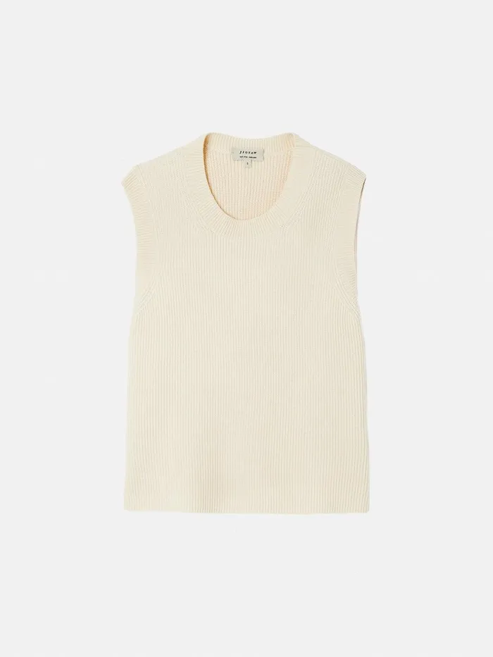 Women Cotton Blend Crew Tank Ivory Jigsaw Knitwear and Cashmere