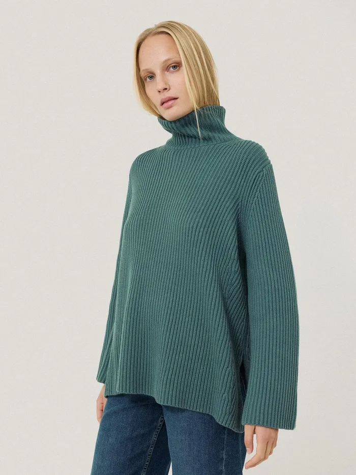 Women Cotton Blend Faroe Fishermans Blue Jigsaw Knitwear and Cashmere
