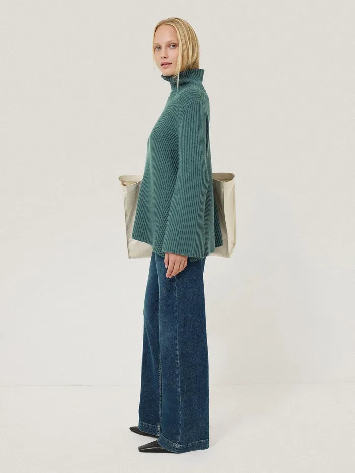 Women Cotton Blend Faroe Fishermans Blue Jigsaw Knitwear and Cashmere