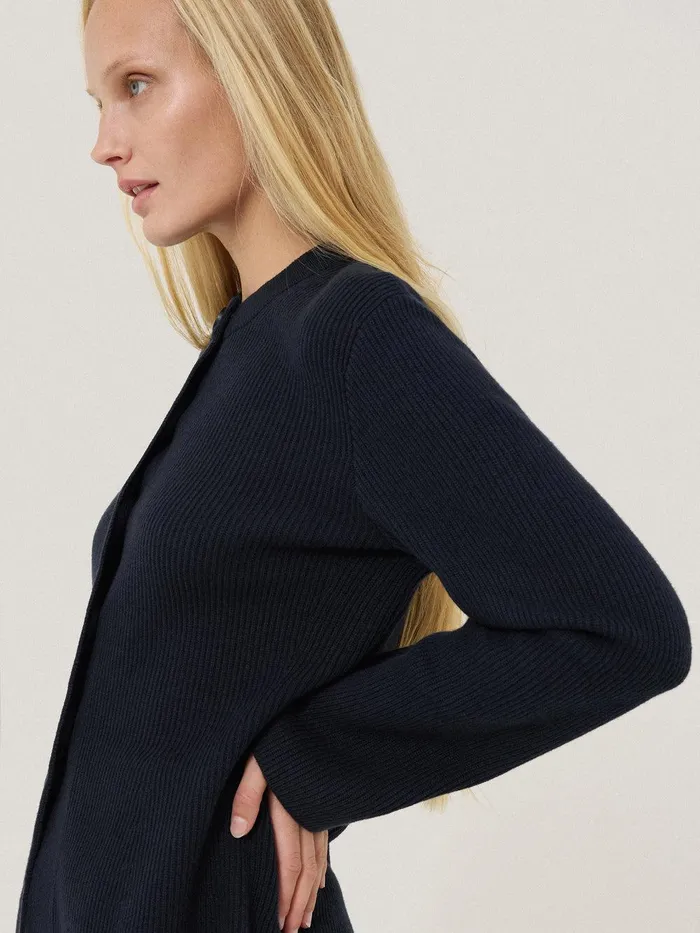 Women Cotton Blend Knit Cardigan Navy Jigsaw Shirts and Tops