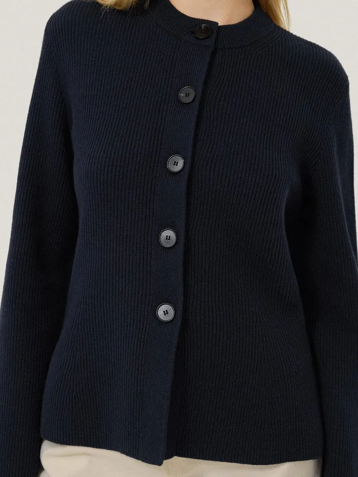Women Cotton Blend Knit Cardigan Navy Jigsaw Shirts and Tops
