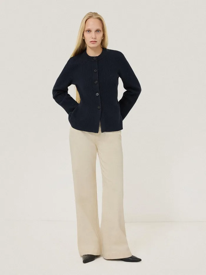 Women Cotton Blend Knit Cardigan Navy Jigsaw Shirts and Tops