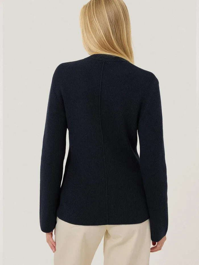 Women Cotton Blend Knit Cardigan Navy Jigsaw Shirts and Tops