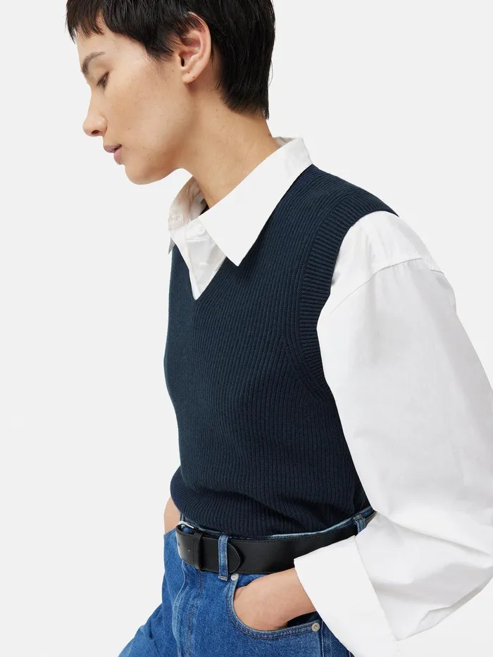 Women Cotton Blend V Neck Tank Navy Jigsaw Knitwear and Cashmere