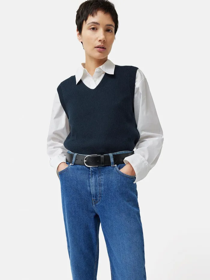 Women Cotton Blend V Neck Tank Navy Jigsaw Knitwear and Cashmere