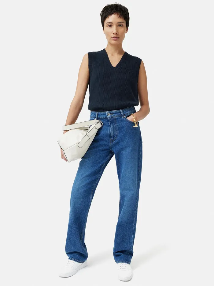 Women Cotton Blend V Neck Tank Navy Jigsaw Knitwear and Cashmere