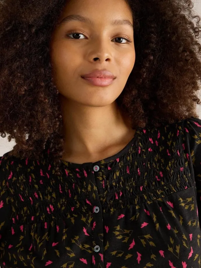 Women DANIELLA SHIRRED TOP Black Print White Stuff Tops and Tees