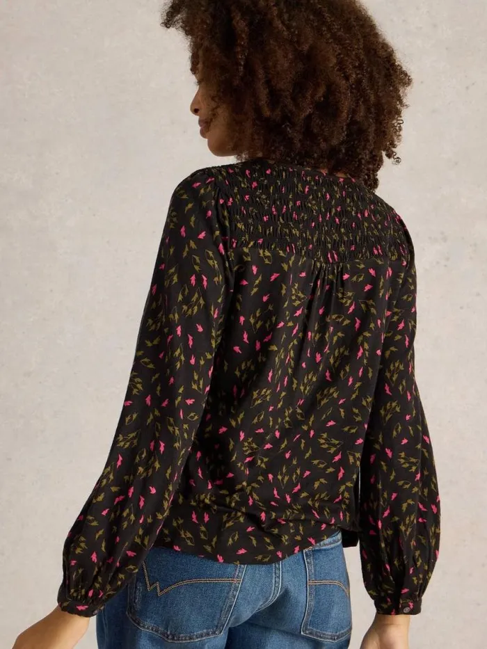 Women DANIELLA SHIRRED TOP Black Print White Stuff Tops and Tees Women DANIELLA SHIRRED TOP Black Print White Stuff Tops and Tees
