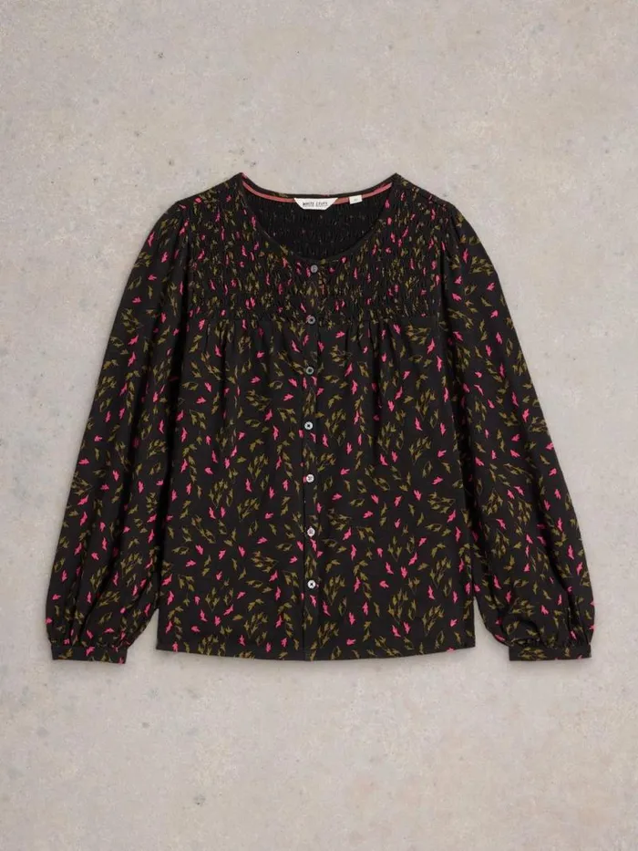 Women DANIELLA SHIRRED TOP Black Print White Stuff Tops and Tees Women DANIELLA SHIRRED TOP Black Print White Stuff Tops and Tees