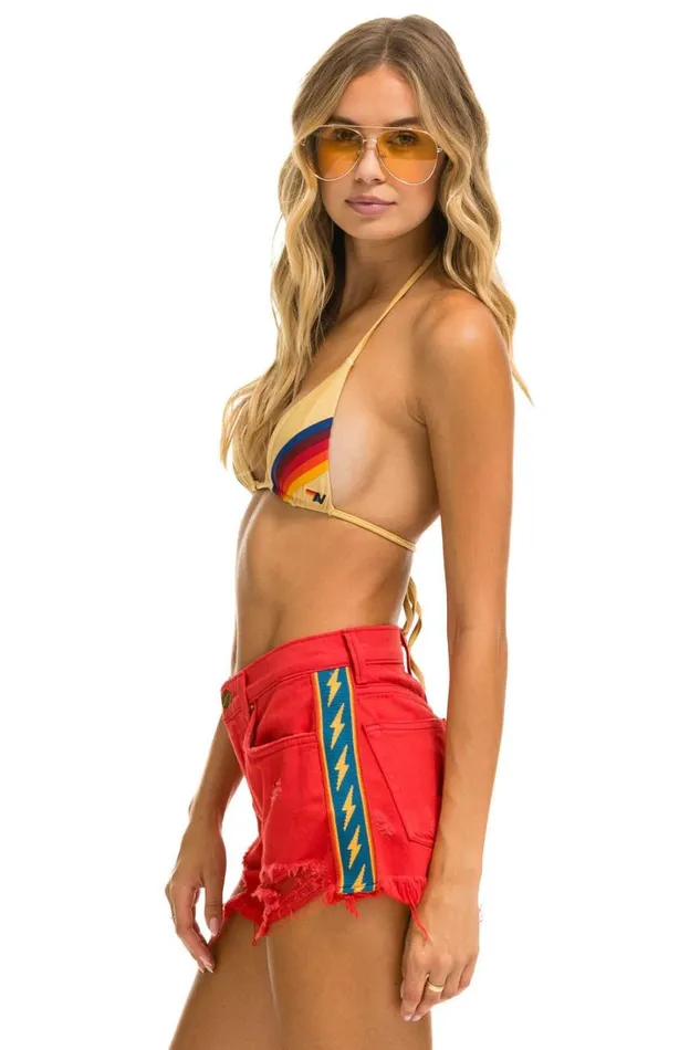 Women Denim Aviator Nation BOLT STRIPE BOYFRIEND CUTOFF JEAN SHORTS 8211 RED