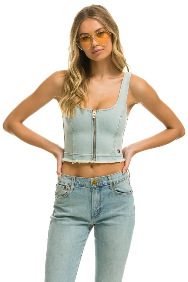 Women Denim Aviator Nation DENIM TOP ZIP FRONT BUSTIER 8211 VINTAGE Women Denim Aviator Nation DENIM TOP ZIP FRONT BUSTIER 8211 VINTAGE