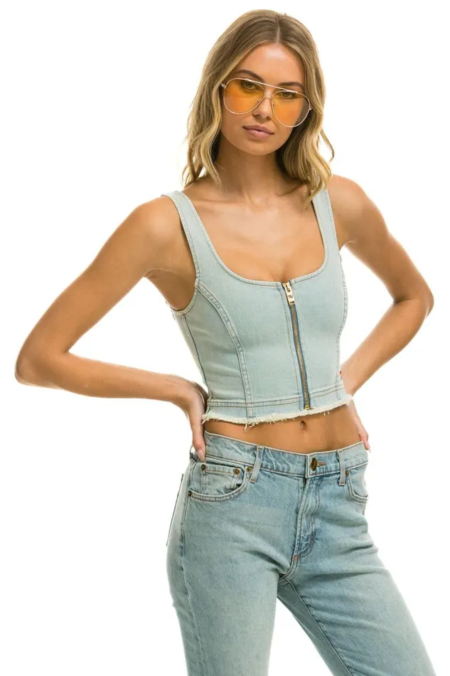 Women Denim Aviator Nation DENIM TOP ZIP FRONT BUSTIER 8211 VINTAGE Women Denim Aviator Nation DENIM TOP ZIP FRONT BUSTIER 8211 VINTAGE