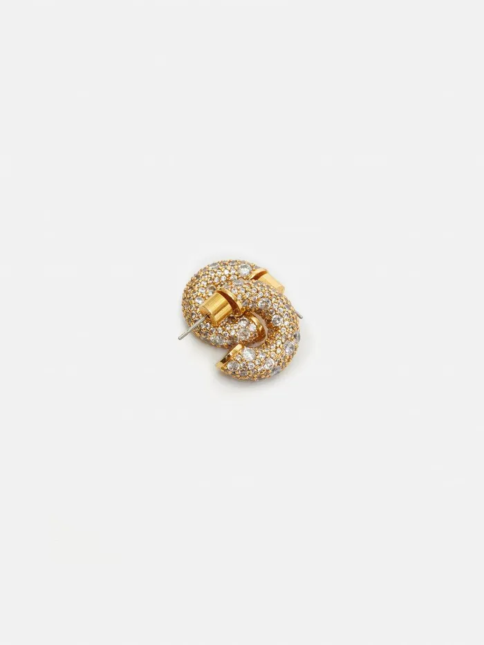 Women Diamante Hoop Earrings Gold Jigsaw Jewellery