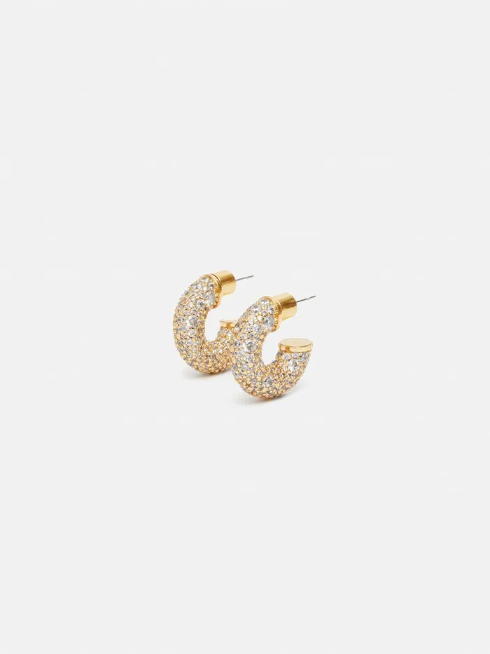 Women Diamante Hoop Earrings Gold Jigsaw Jewellery
