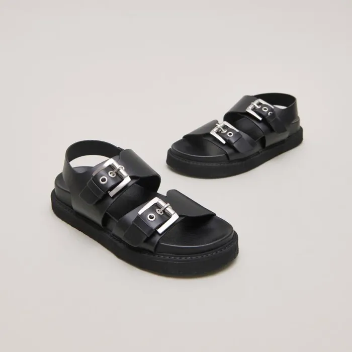 Women Double Buckle Sandals Black JONAK Sandals