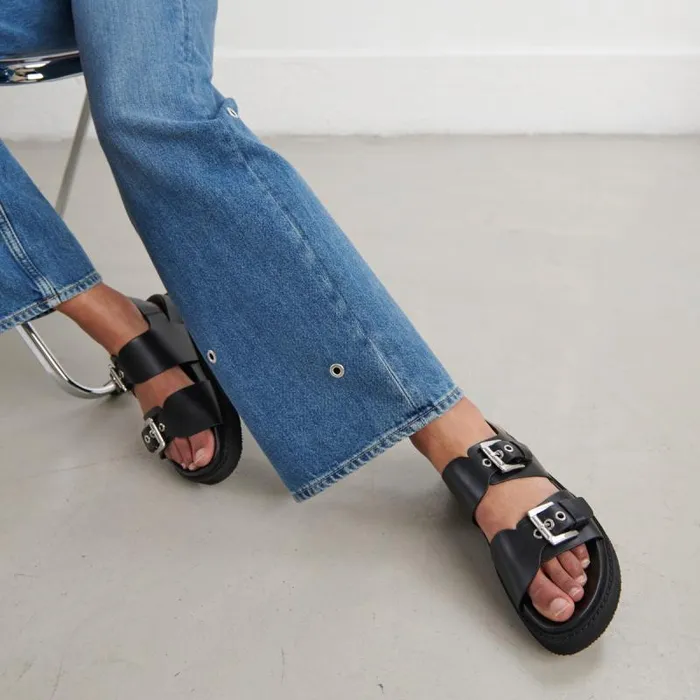 Women Double Buckle Sandals Black JONAK Sandals