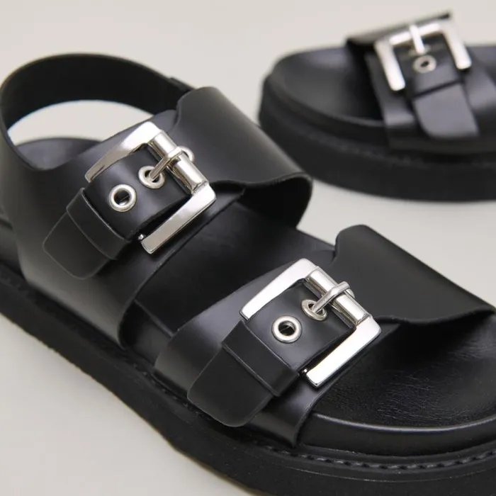 Women Double Buckle Sandals Black JONAK Sandals