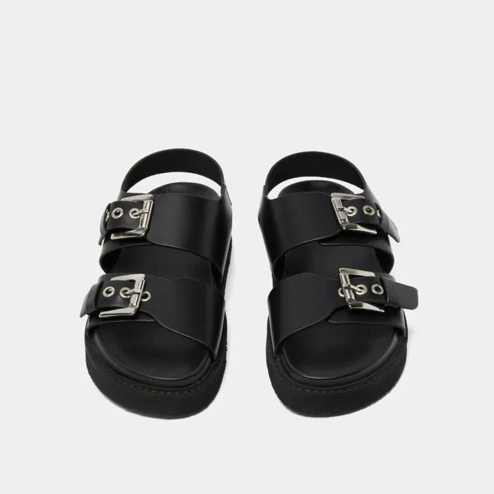 Women Double Buckle Sandals Black JONAK Sandals