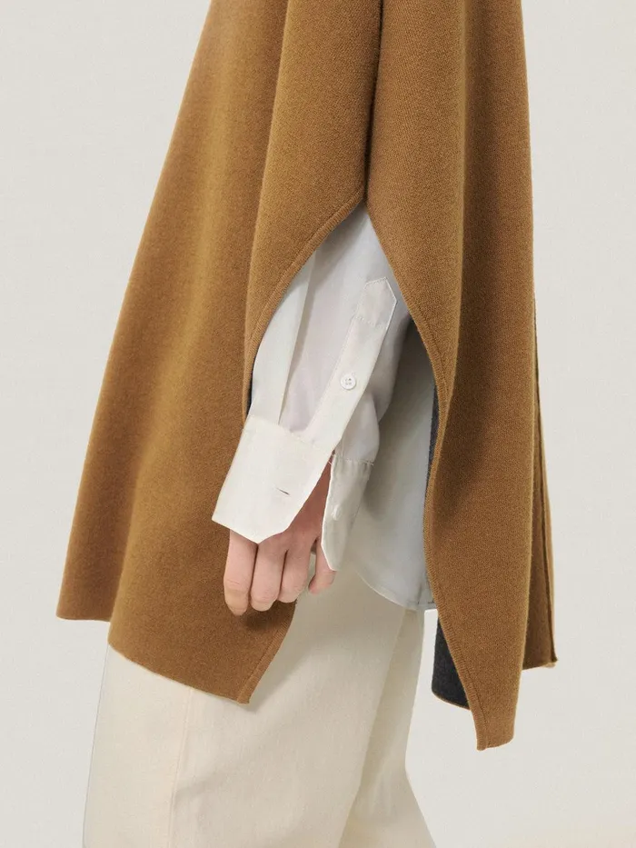 Women Double Face Knit Poncho Toffee Jigsaw Ponchos and Scarves