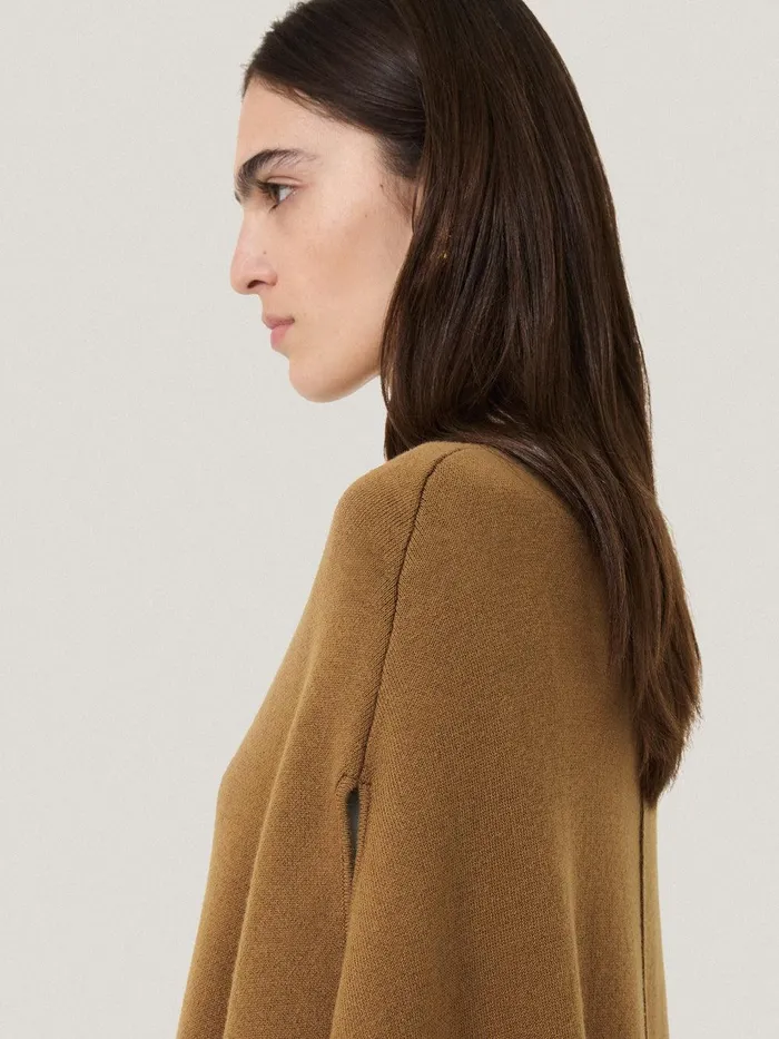 Women Double Face Knit Poncho Toffee Jigsaw Ponchos and Scarves