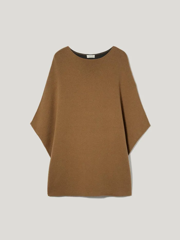 Women Double Face Knit Poncho Toffee Jigsaw Ponchos and Scarves