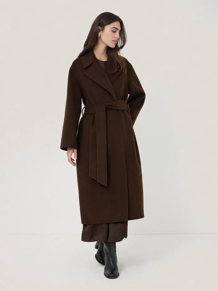 Women Double Faced Cocoon Wrap Coat Chocolate Jigsaw Coats and Jackets