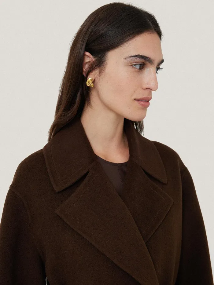 Women Double Faced Cocoon Wrap Coat Chocolate Jigsaw Coats and Jackets