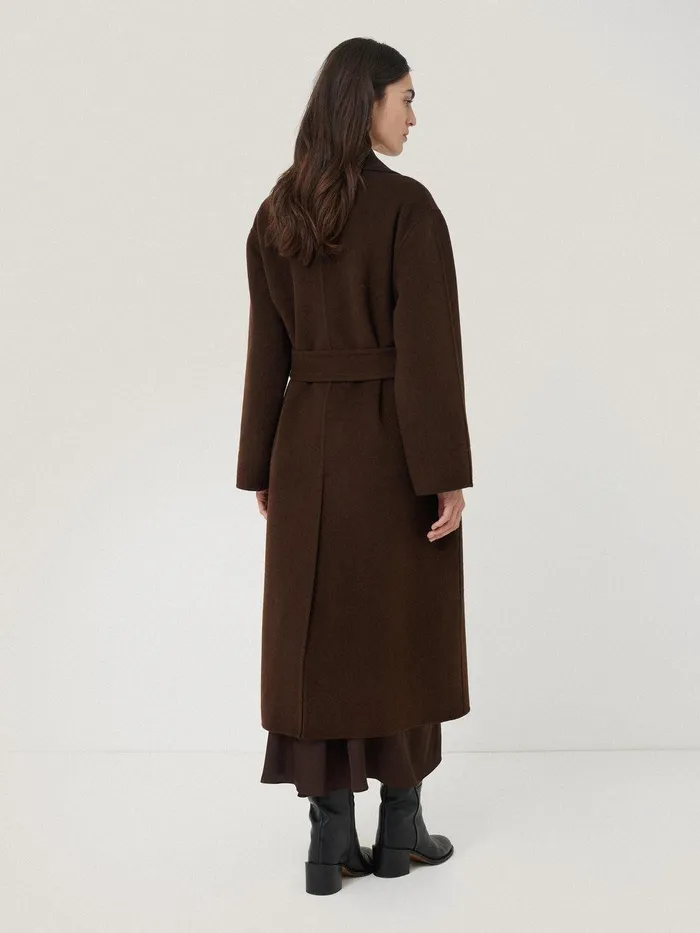 Women Double Faced Cocoon Wrap Coat Chocolate Jigsaw Coats and Jackets