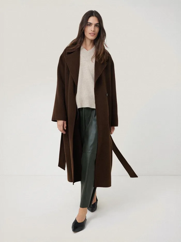 Women Double Faced Cocoon Wrap Coat Chocolate Jigsaw Coats and Jackets