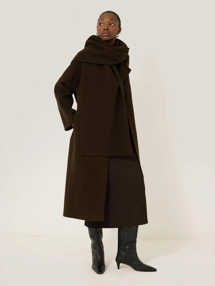 Women Double Faced Cocoon Wrap Coat Chocolate Jigsaw Coats and Jackets
