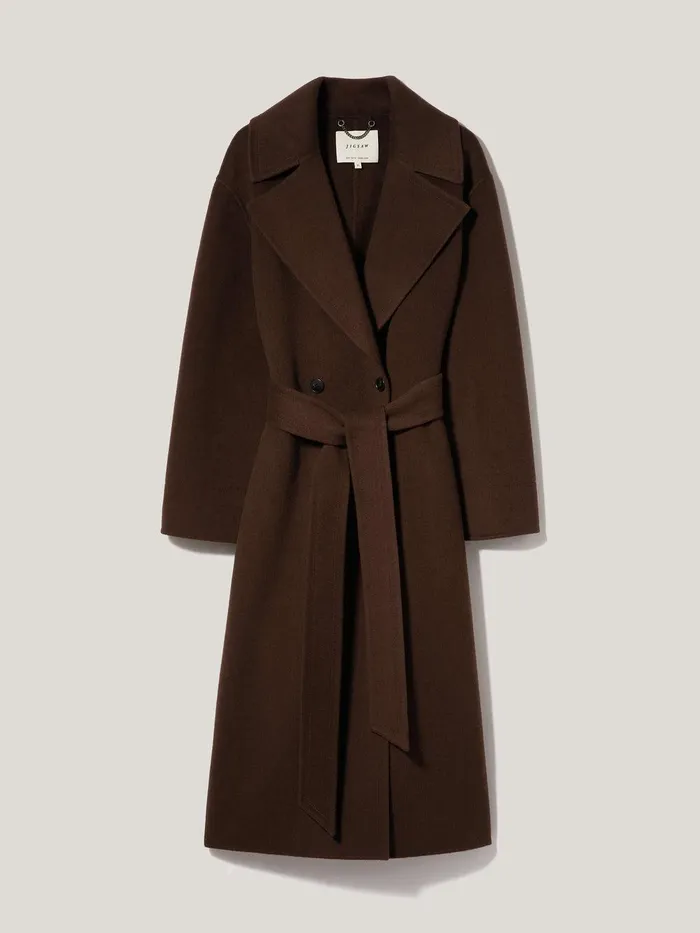 Women Double Faced Cocoon Wrap Coat Chocolate Jigsaw Coats and Jackets