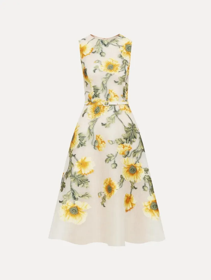Women Dresses Oscar De La Renta Degrad Poppy Fil Coupe Dress Grey Yellow
